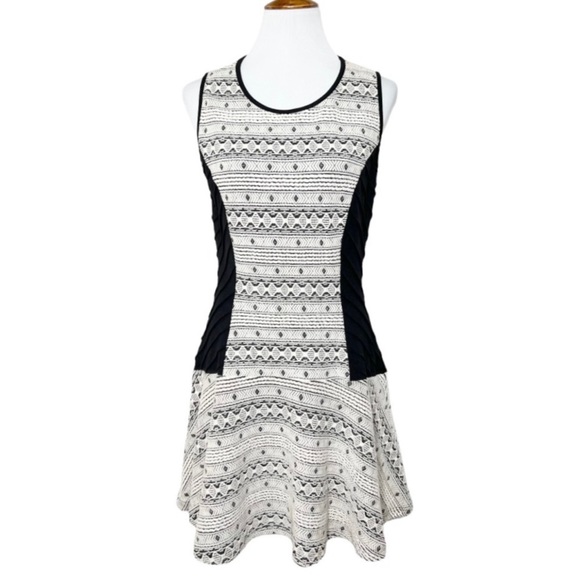 Revolve {Greylin} Black White Jacquard Diamond Sleeveless Skater Tunic Dress - Picture 2 of 14